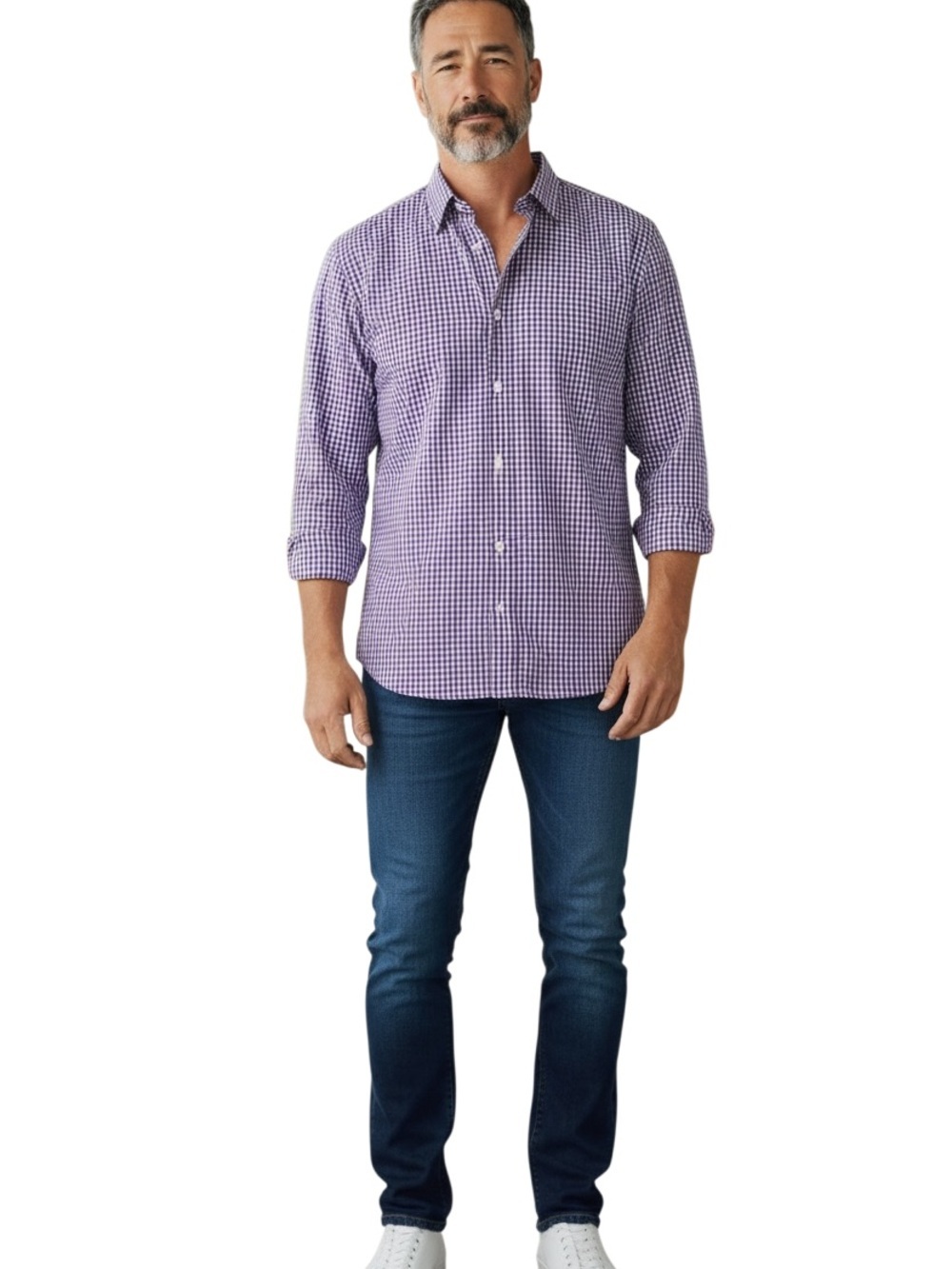 Bonobos men’s Purple Gingham Button-Down Shirt wrinkle free standard fit 16.5